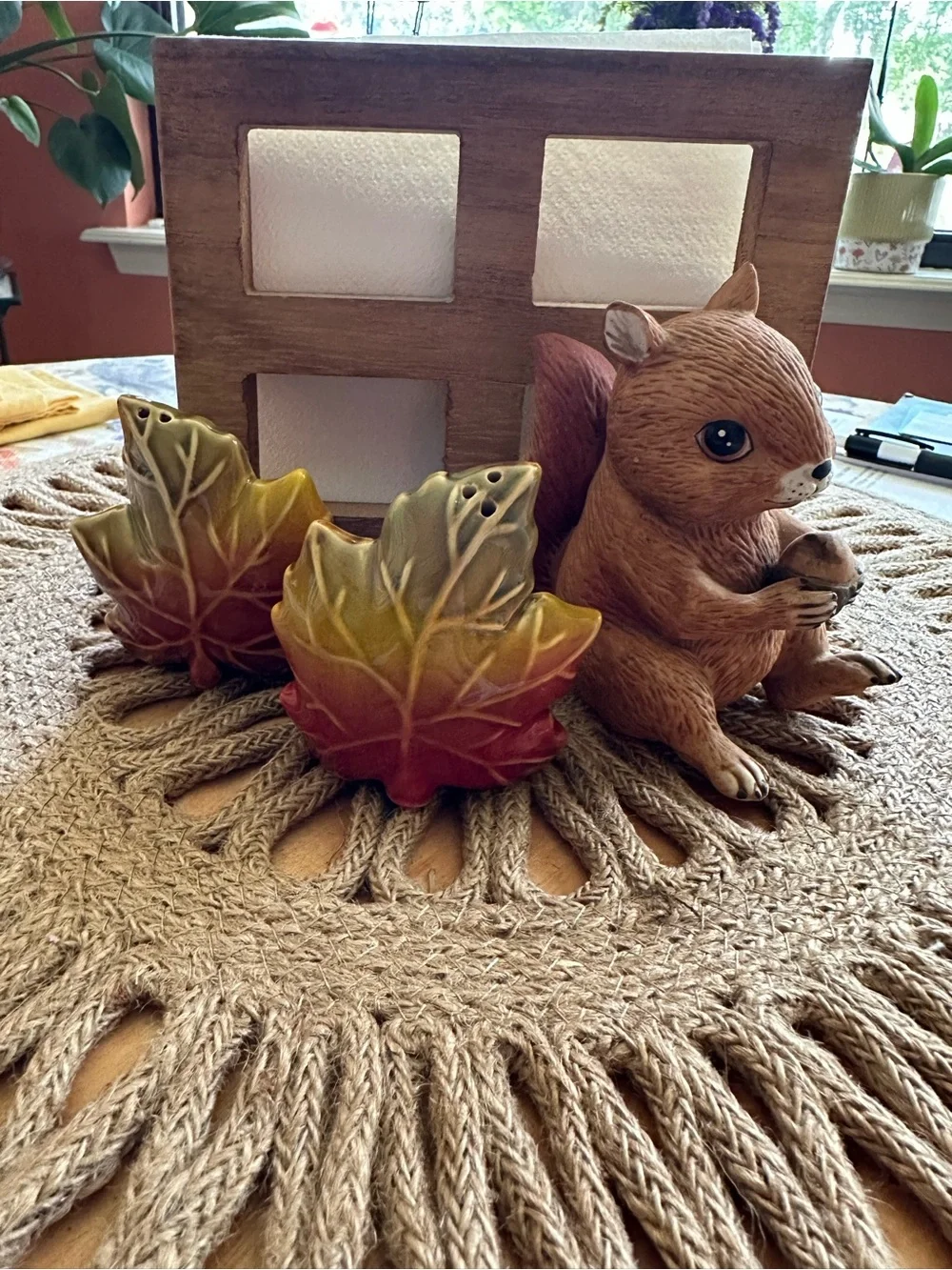 Autumn Leaf Ceramic Salt and Pepper Shakers - Multi colored perfect for Fall
